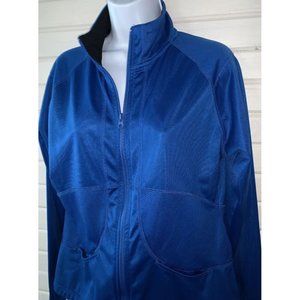 Kinetic Sz SMALL Blue Stretch Full Zip Active Jacket Thumbholes Pockets Logo EUC